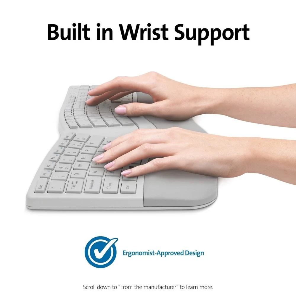 Kensington Pro Fit Ergo Wireless Keyboard Mouse Combo Grey Split Wrist Support